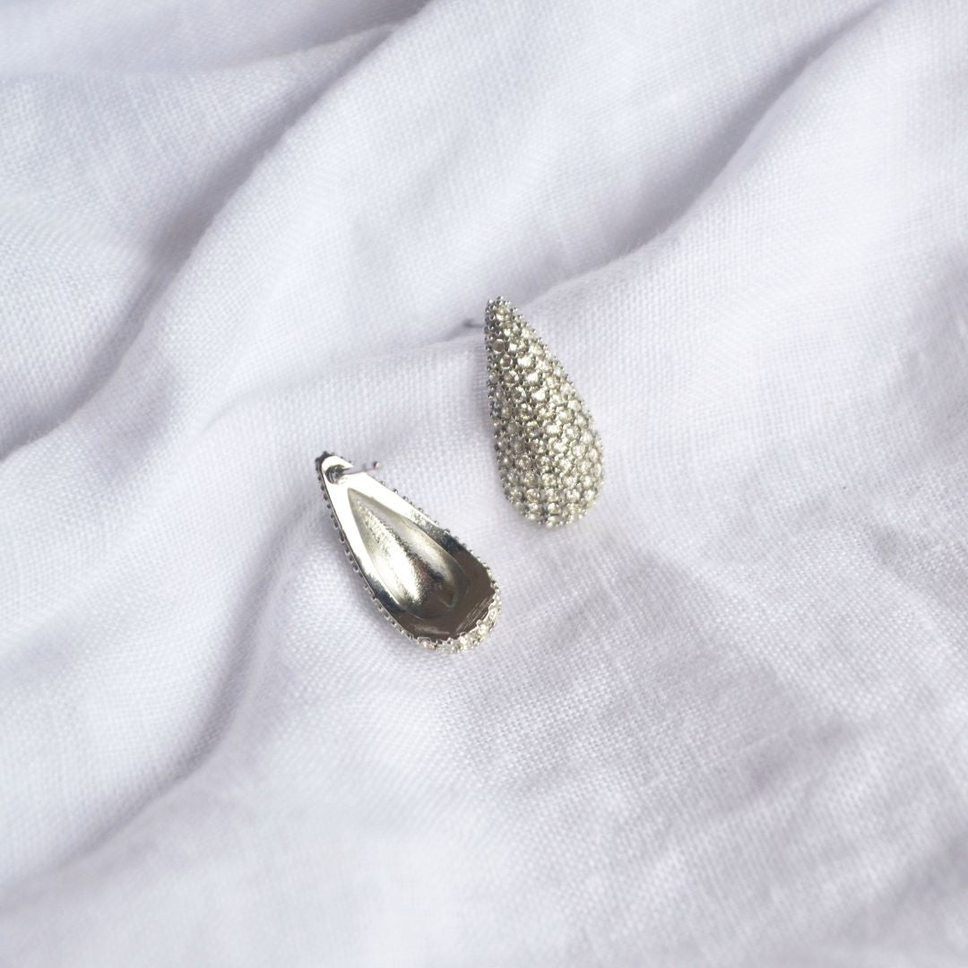Drop Pave Earrings Silver