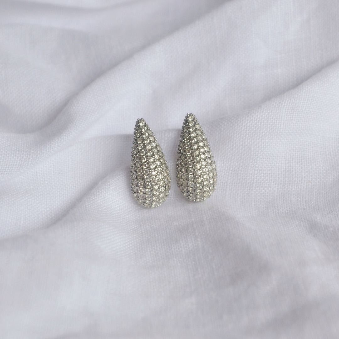 Drop Pave Earrings Silver