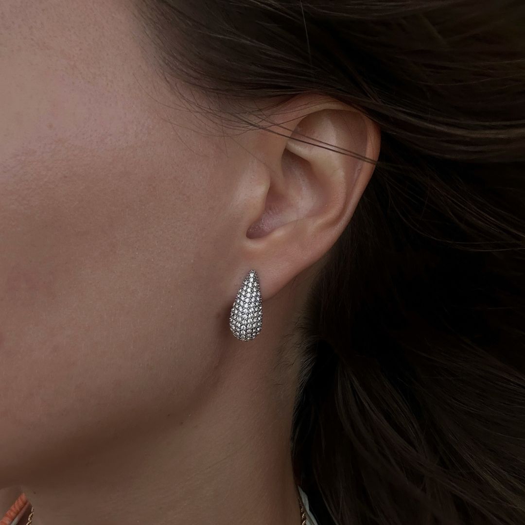 Drop Pave Earrings Silver