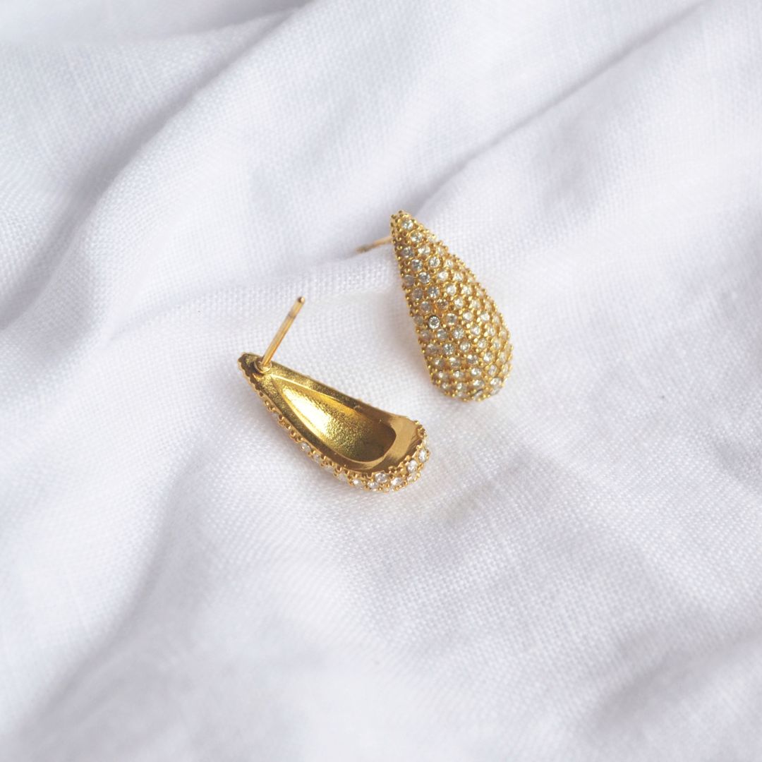 Drop Pave Earrings Gold