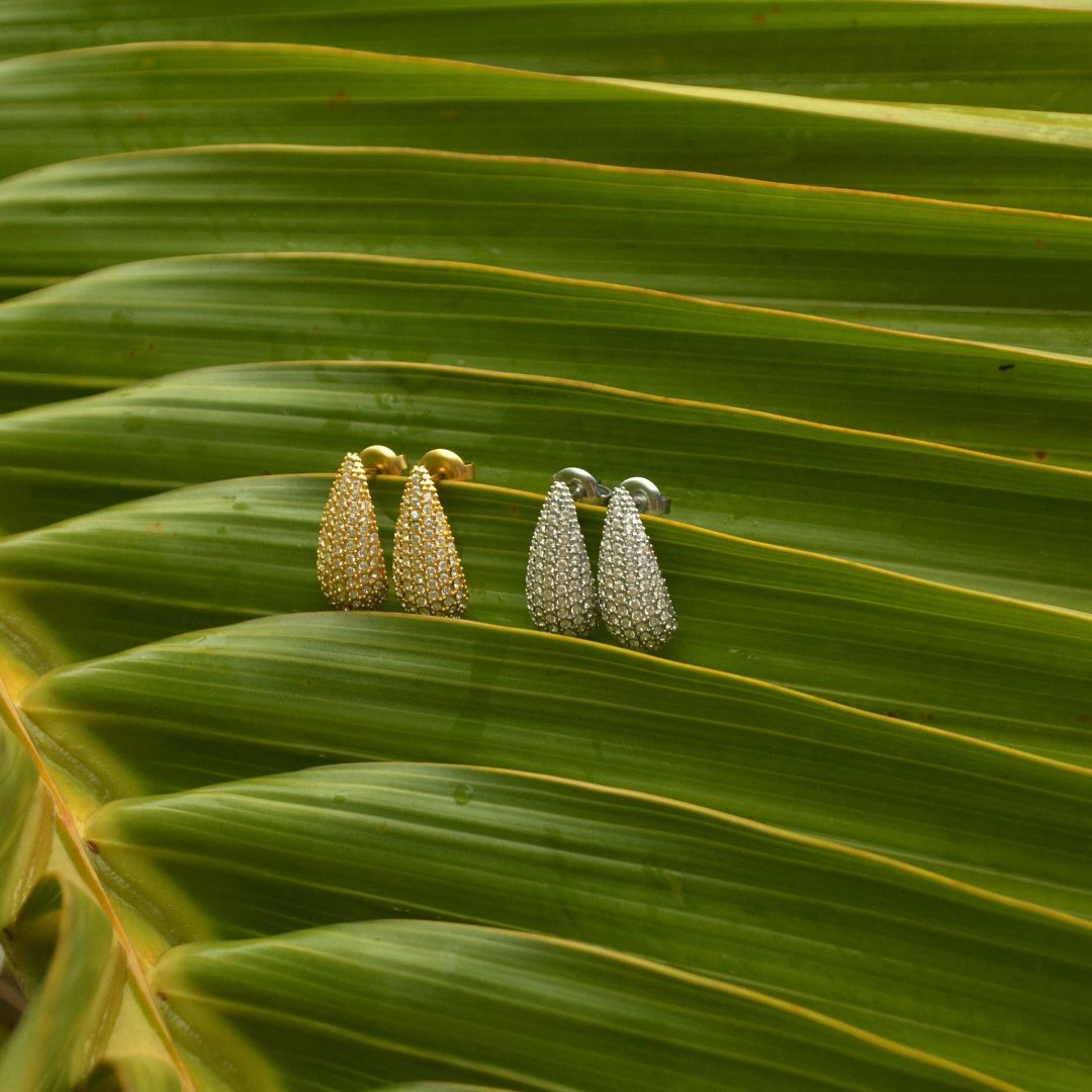 Drop Pave Earrings Gold