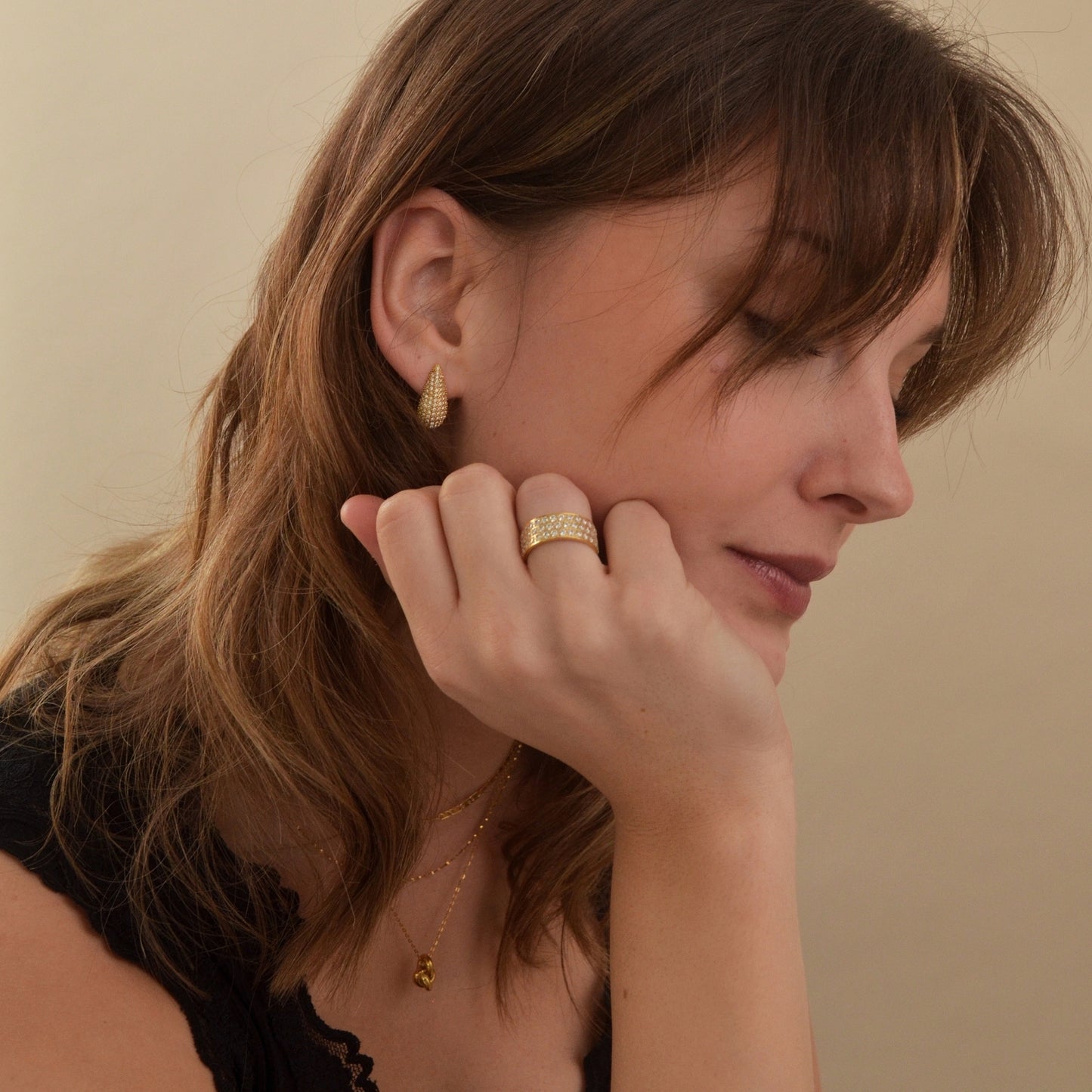 Drop Pave Earrings Gold