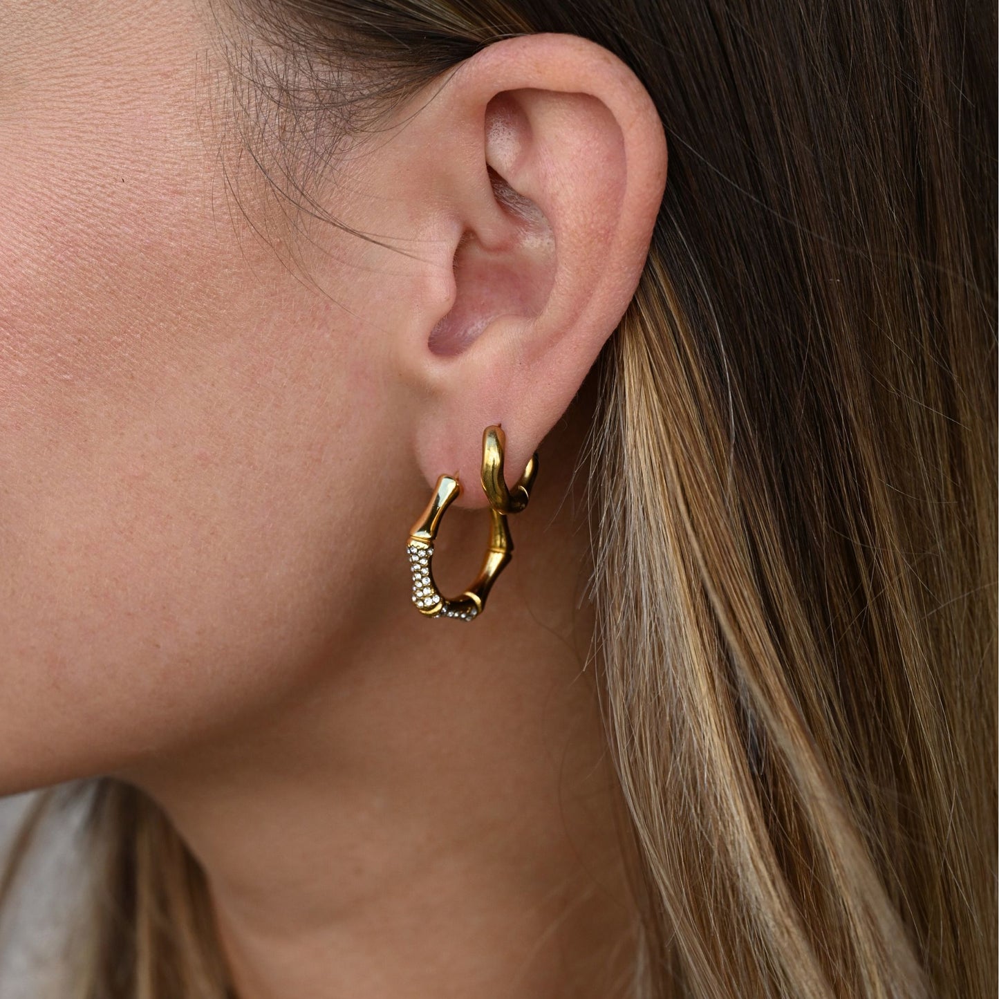 Bamboo Crystal Hoops