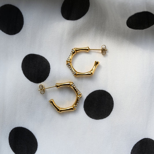 Bamboo Crystal Hoops
