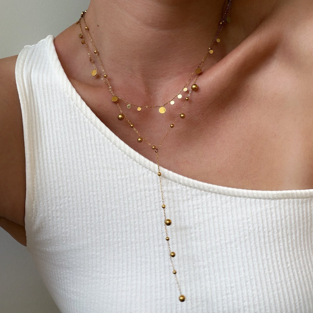 Gold Beads Y-Necklace