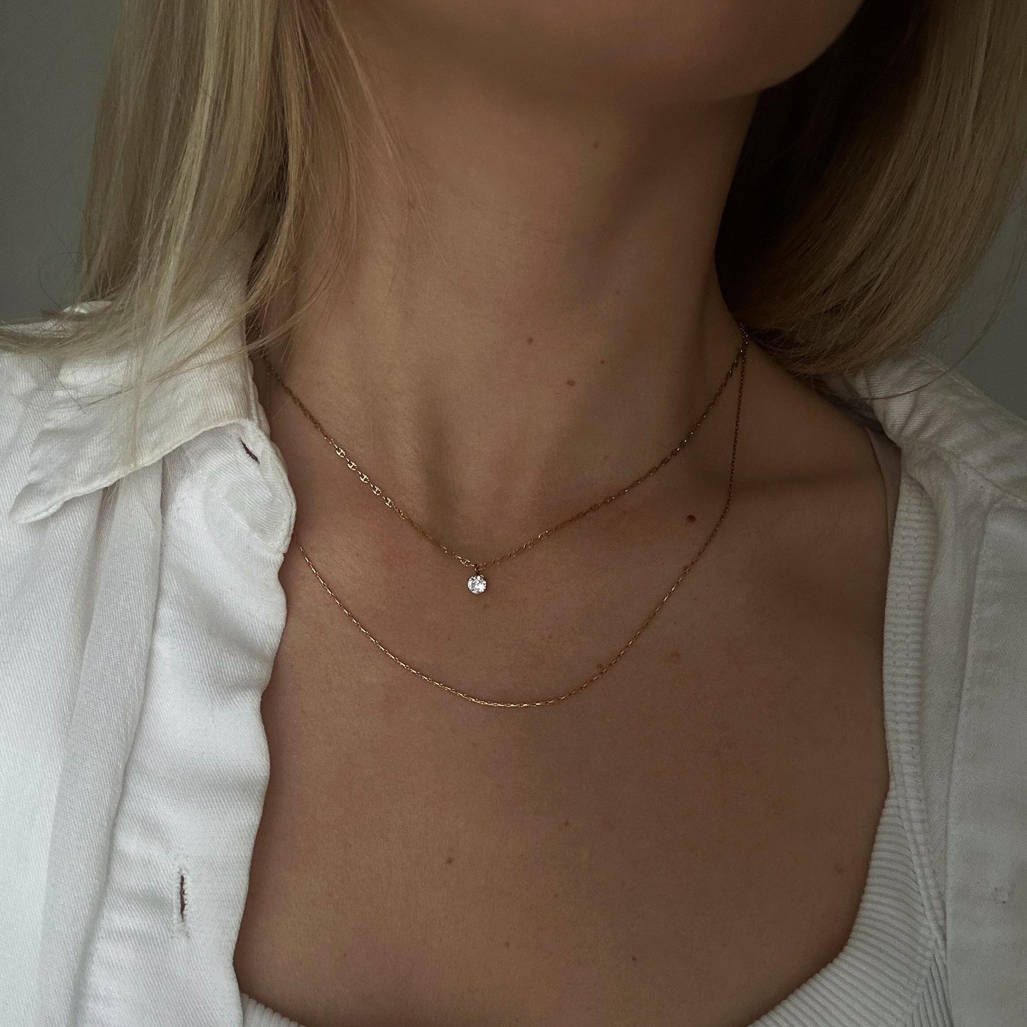 Double Chain Zirconia Necklace